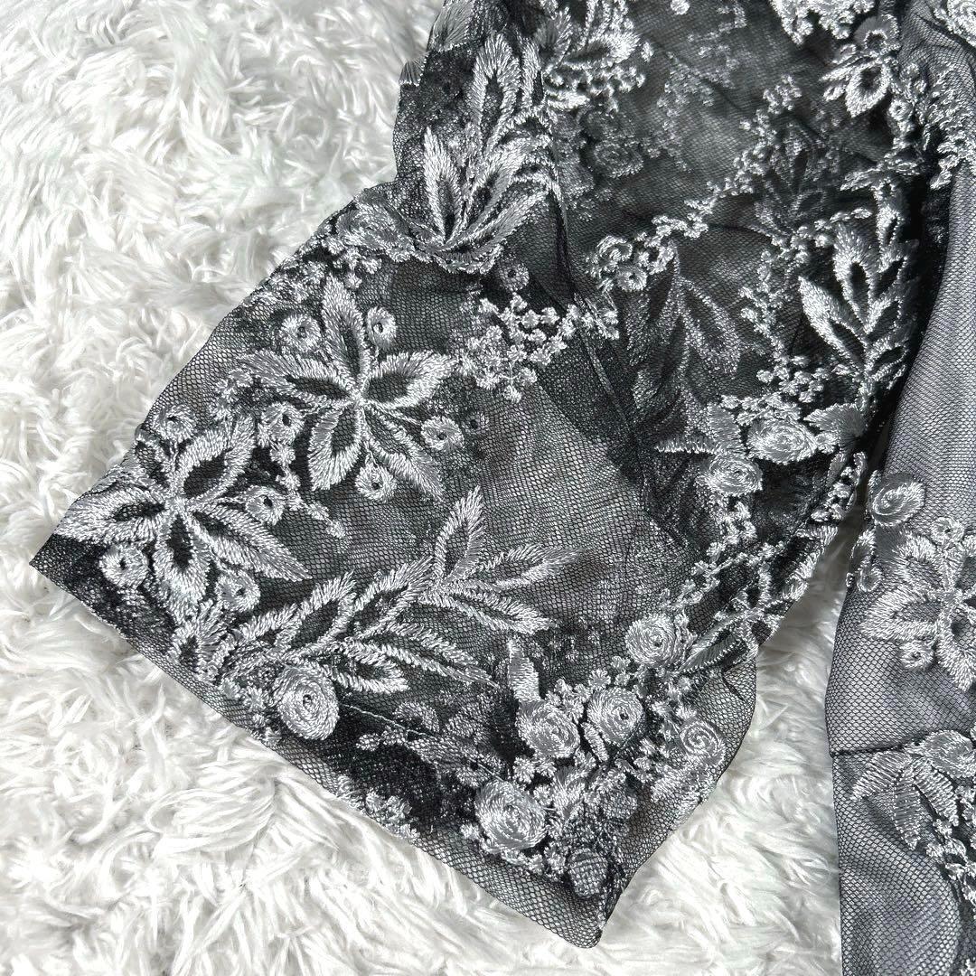 【大きいサイズ LL】　haremode　刺繍レース バックリボンドレス　黒