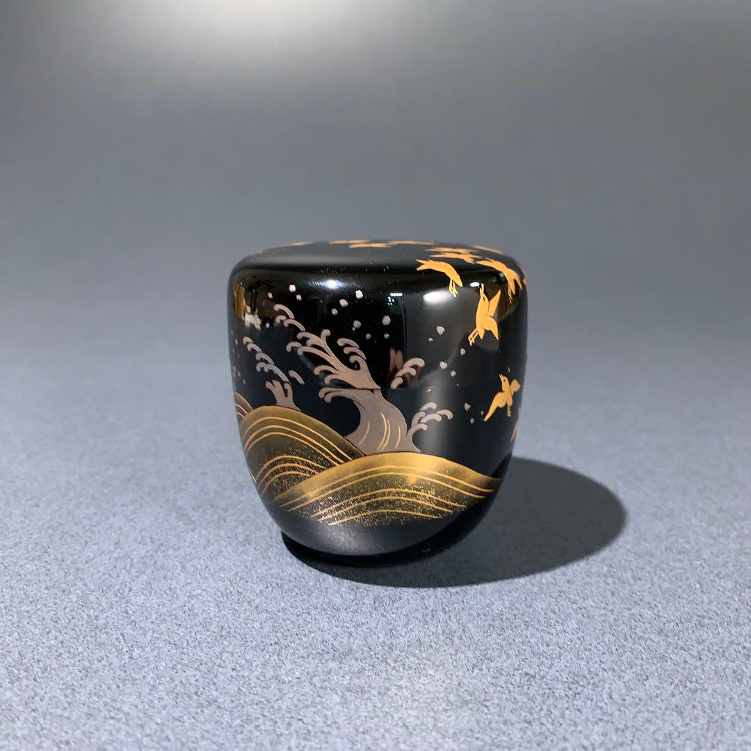 【茶道具】棗　蒔絵　波千鳥　中棗　平安光入　共箱　R0684ダP