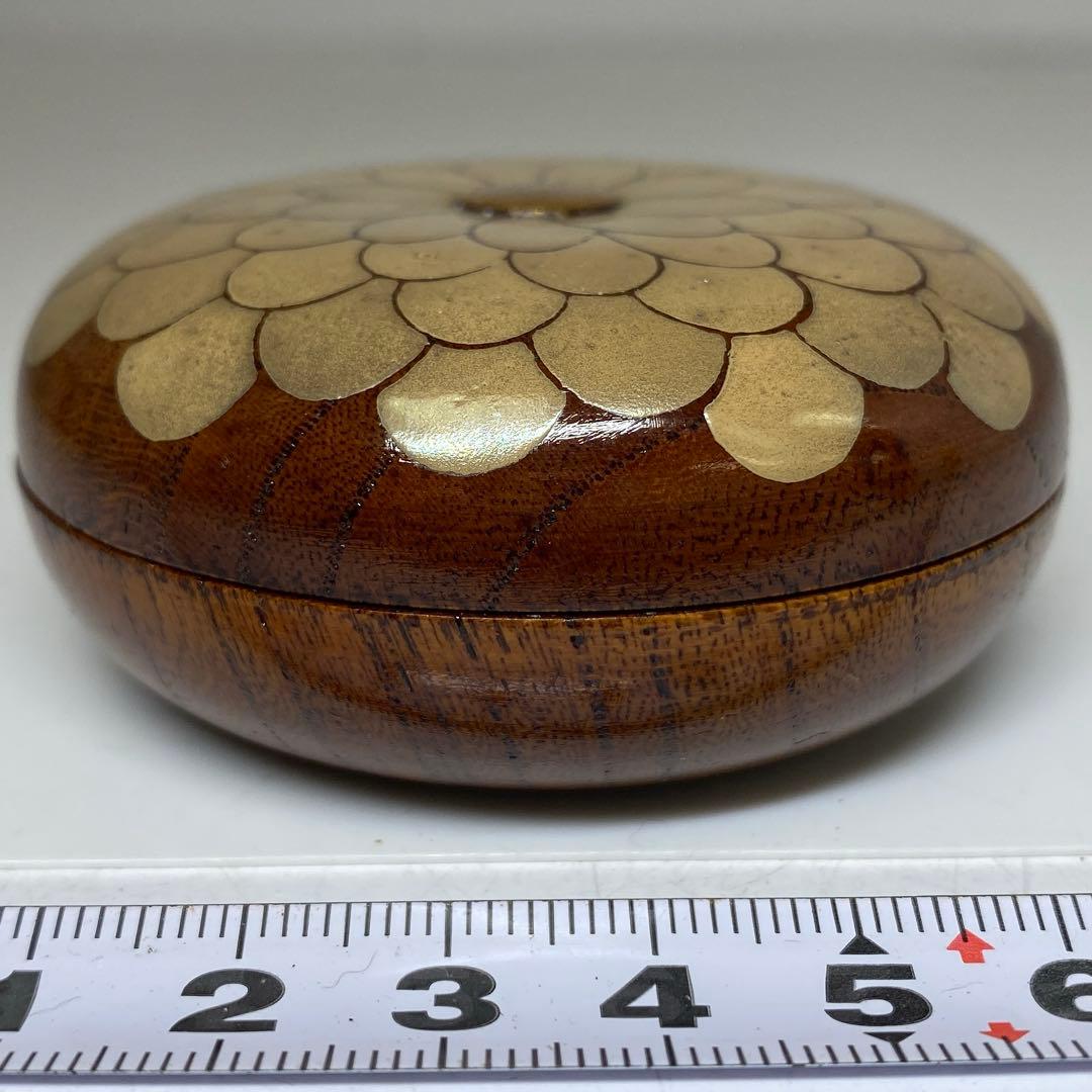 岡本康光　菊蒔絵香合　共箱　直径6.5cm 東N7-1118☆2F