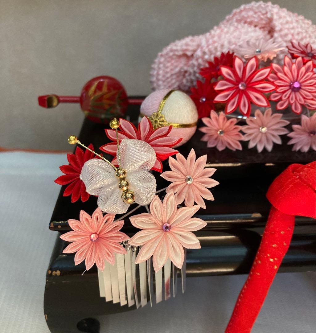 七五三 小さめさん対応　花櫛風コーム　花簪　ビラ簪　平打ち簪　玉飾り　Uピン簪