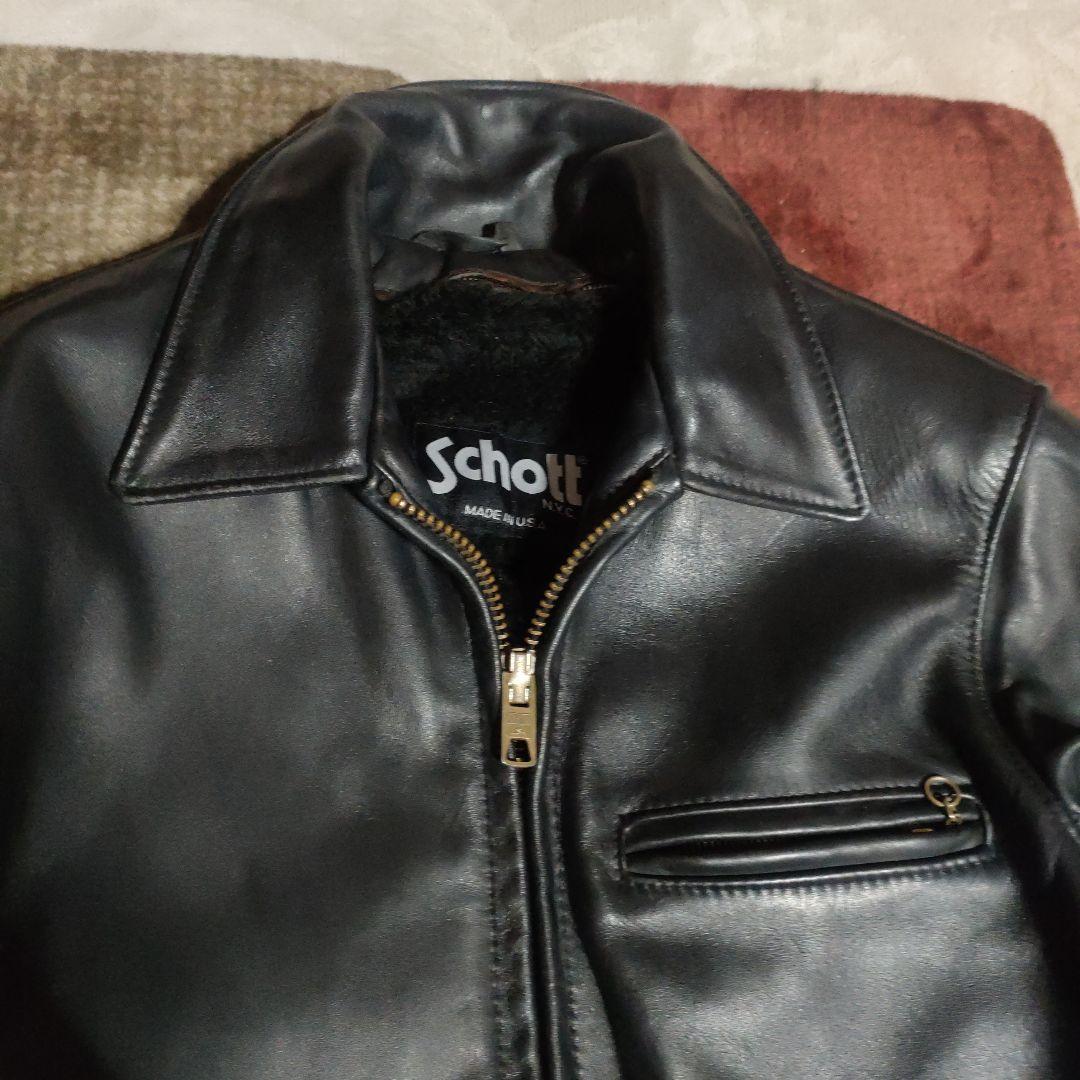 美品　別注希少モデル　短丈ゴールドジップ　643E Schott　襟付３４