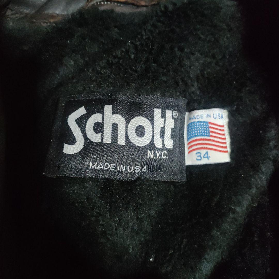 美品　別注希少モデル　短丈ゴールドジップ　643E Schott　襟付３４