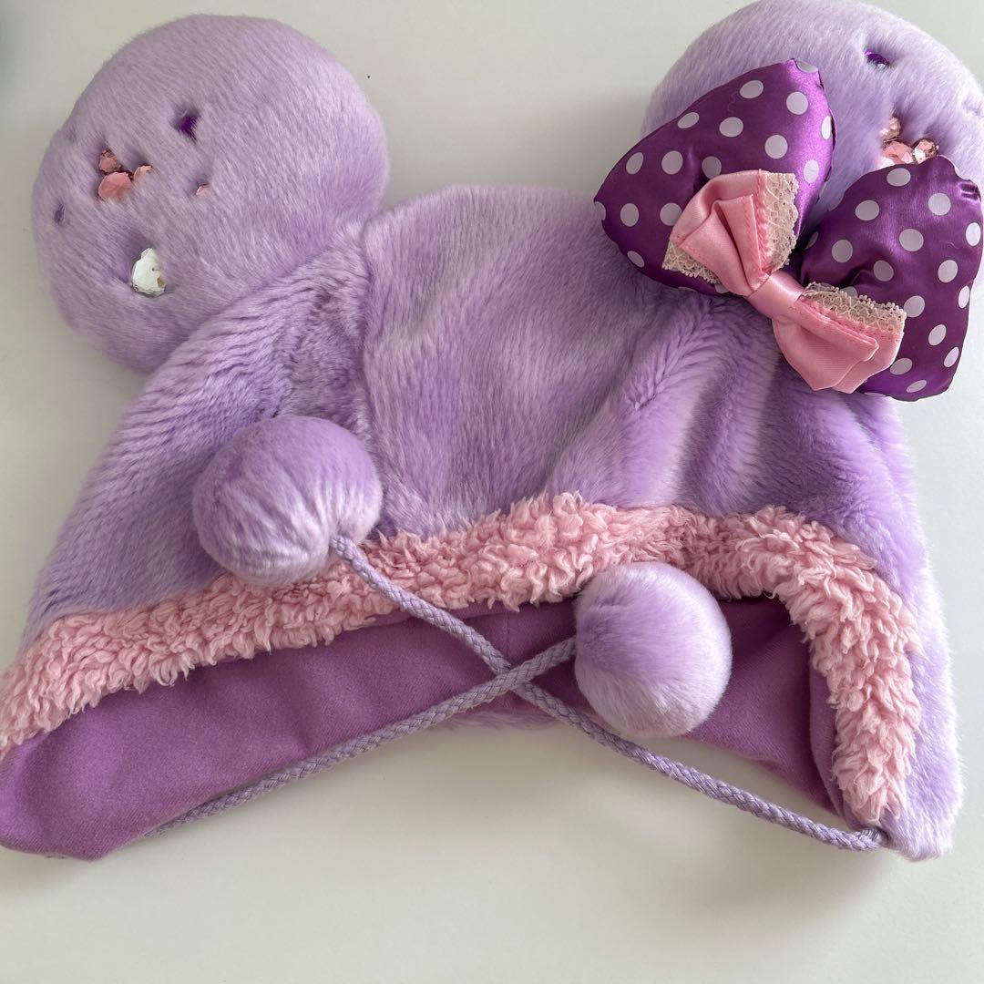 【レア】ディズニーファンキャップ　プーさん　スティッチ　ミニーちゃん　被り物　紫