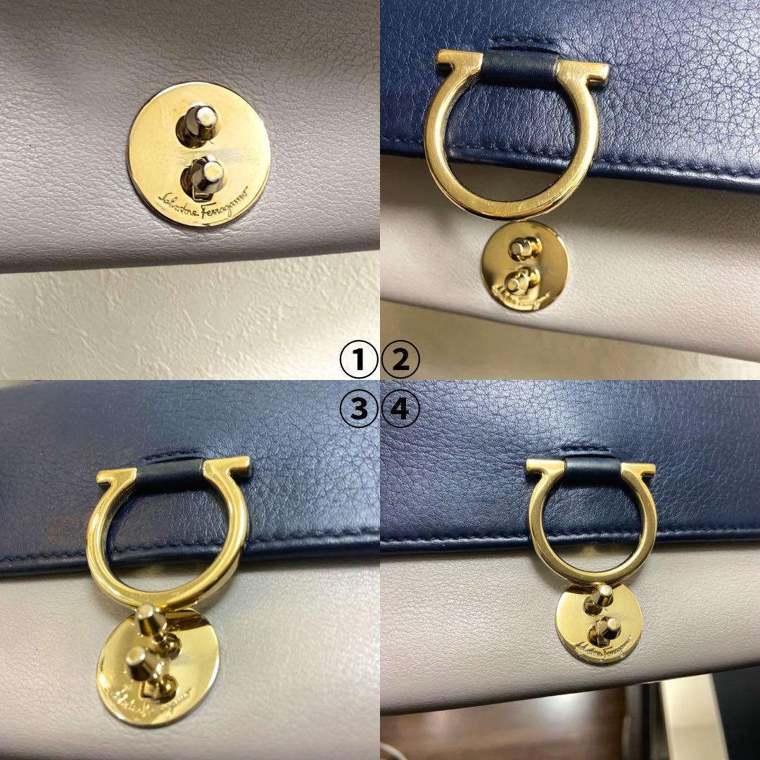 【美品】Salvatore Ferragamo 三つ折り財布 ネイビー/グレー