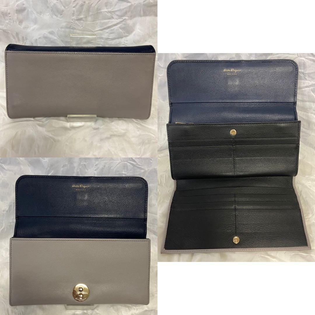 【美品】Salvatore Ferragamo 三つ折り財布 ネイビー/グレー