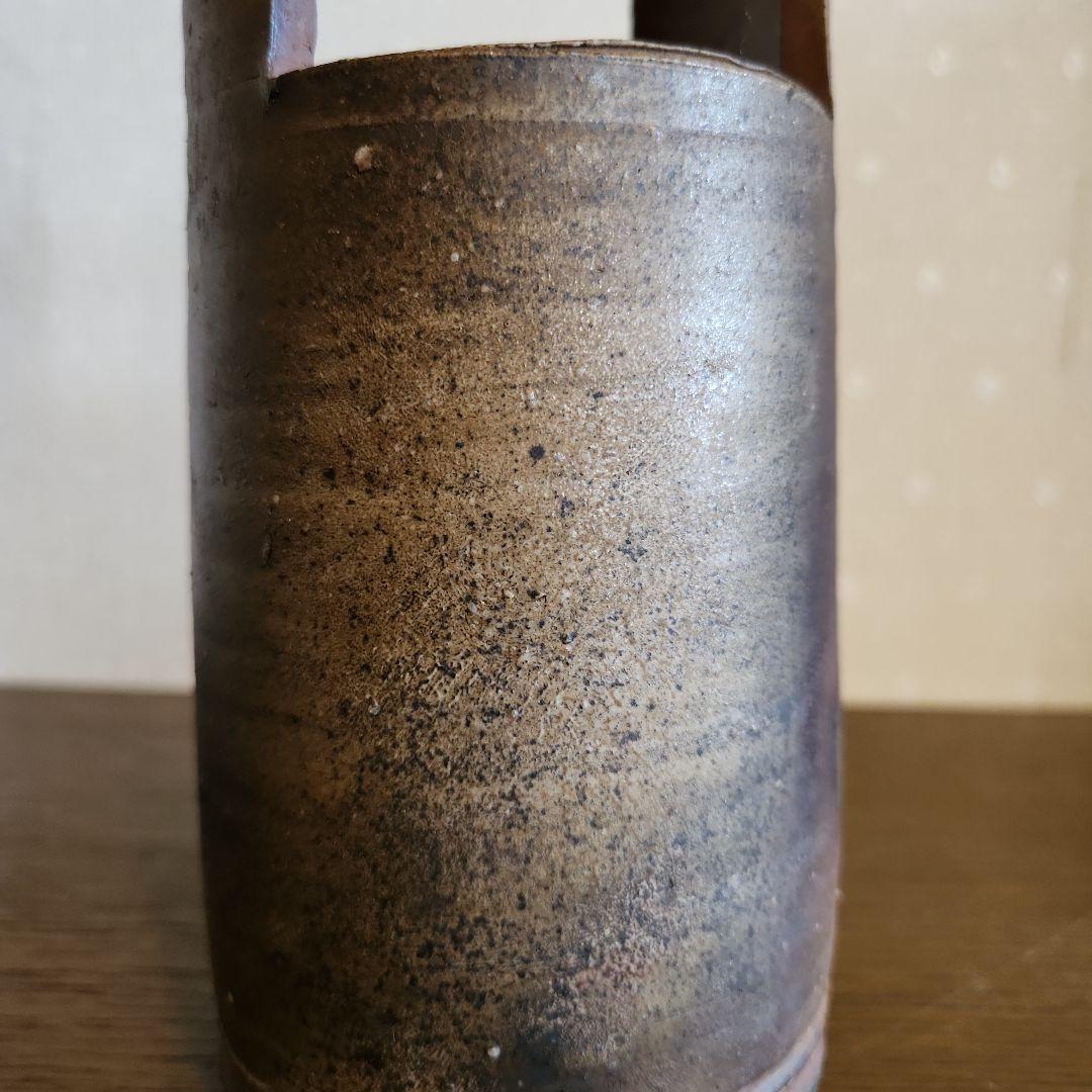 備前焼　三村陶伯　手桶花入　花瓶　　華道具　共箱