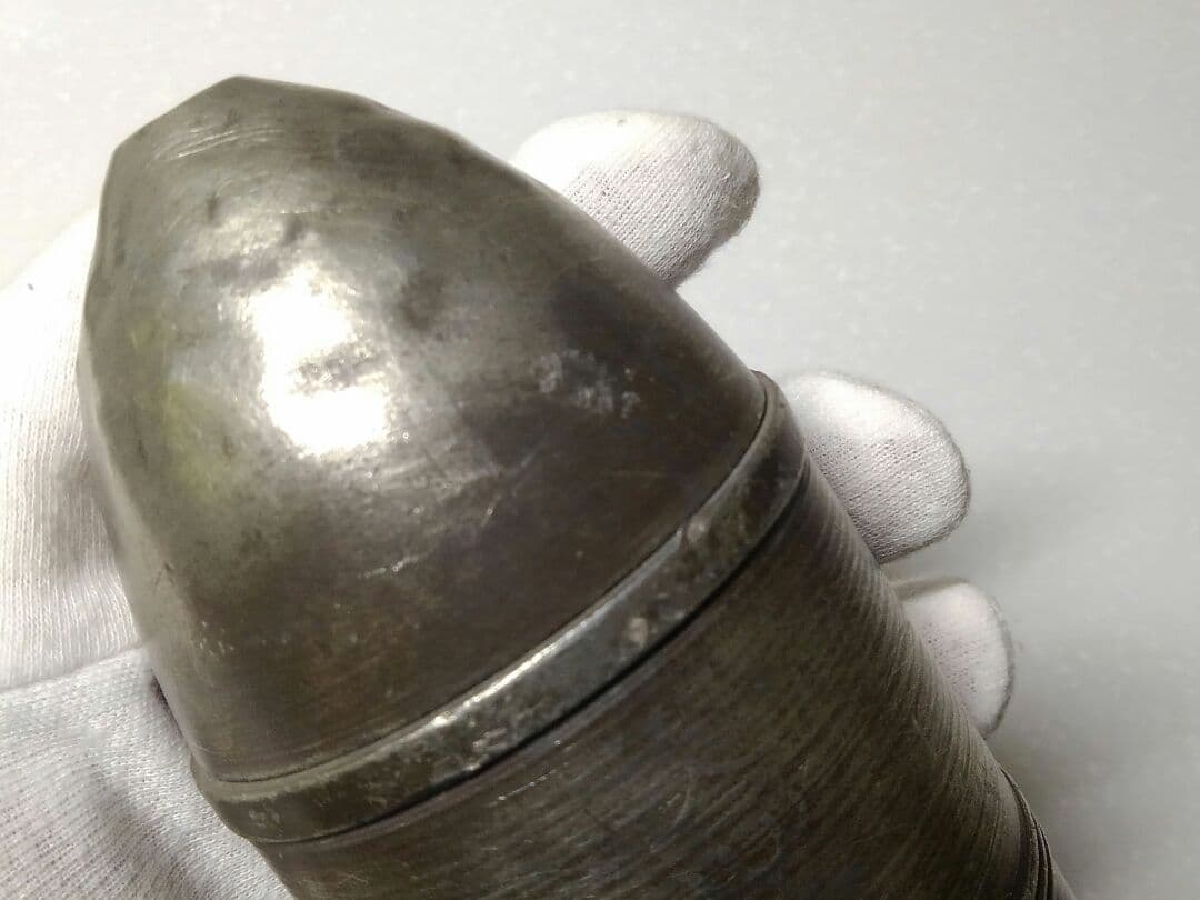 ♥珍品　錫製　茶入れ　征露記念　砲弾型　骨董品