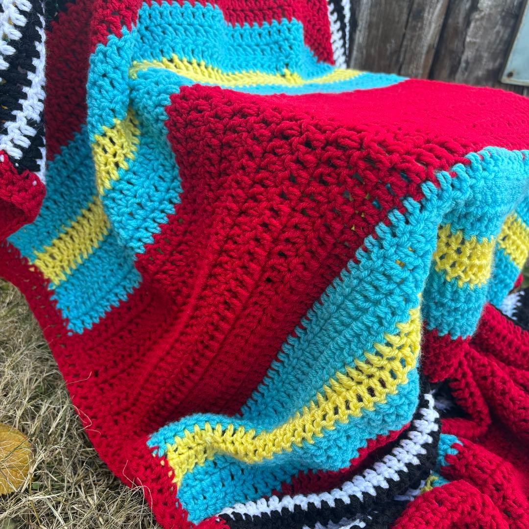 【USA vintage】グラニーブランケット ボーダー ラグ キャンプ