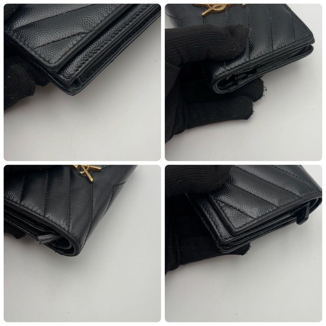 saint laurent 二つ折り財布　カサンドラ　ブラック　キルティング