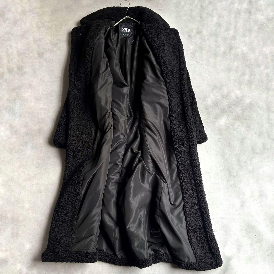 ZARA テディベアコート ボア チェスターコート マキシ丈 シングル 黒