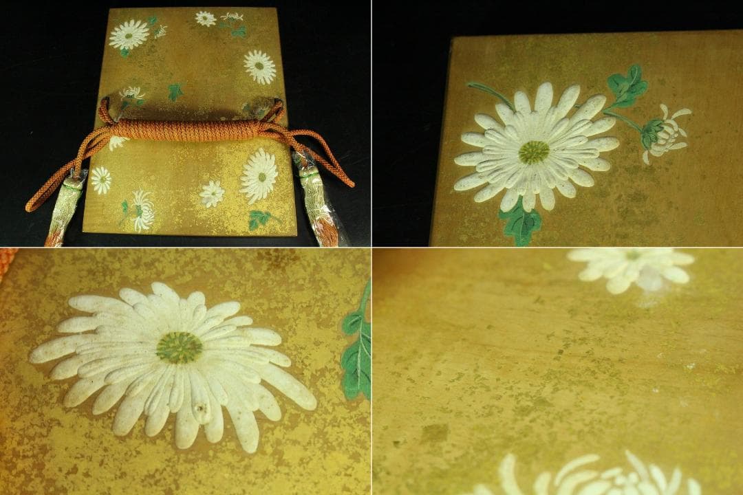 木地 彩色波絵舟硯 小物揃 菊絵 板文庫(K-XA943)