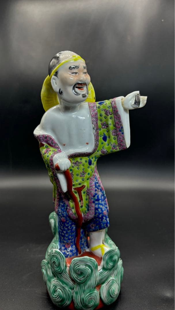 中国美術 古玩 色絵陶人形 陶器人形 高さ約26cm 置物 オブジェ 古董品