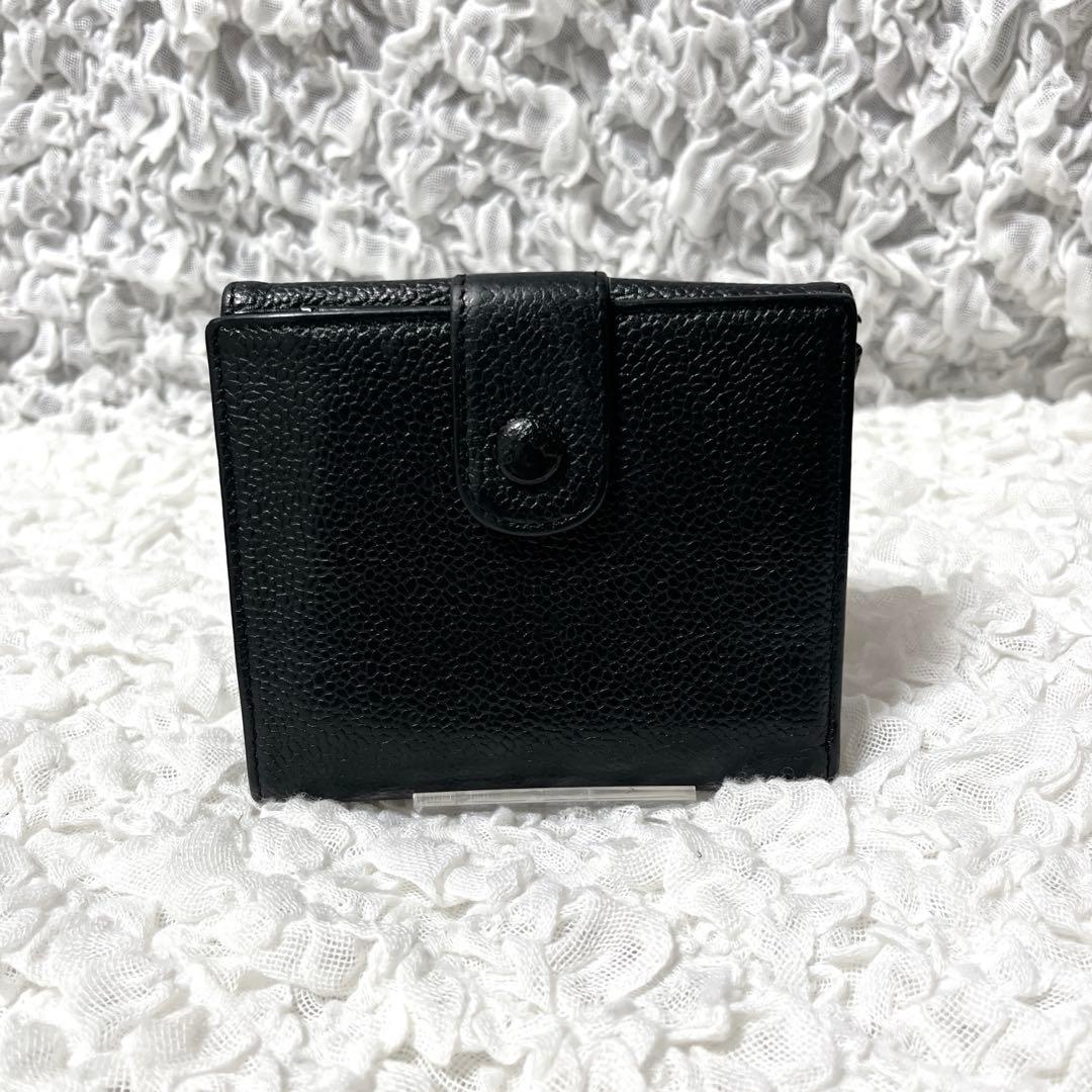 CHANEL ブラックレザー 二つ折り財布　ココマーク　キャビアスキン　本革