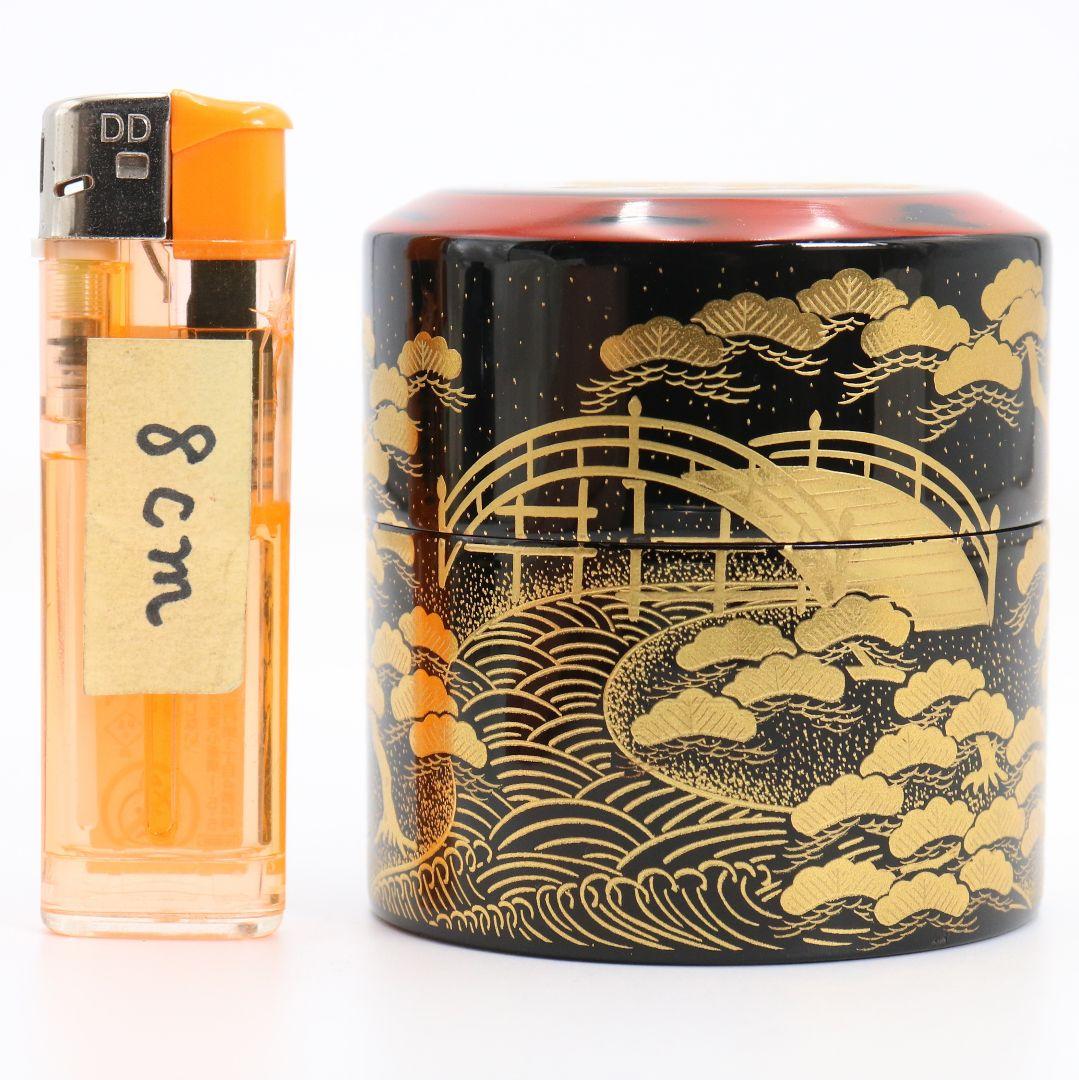 和田寿峰作 住吉蒔絵 薄茶器 面根来 山中塗 茶道具 共箱　V875　N6