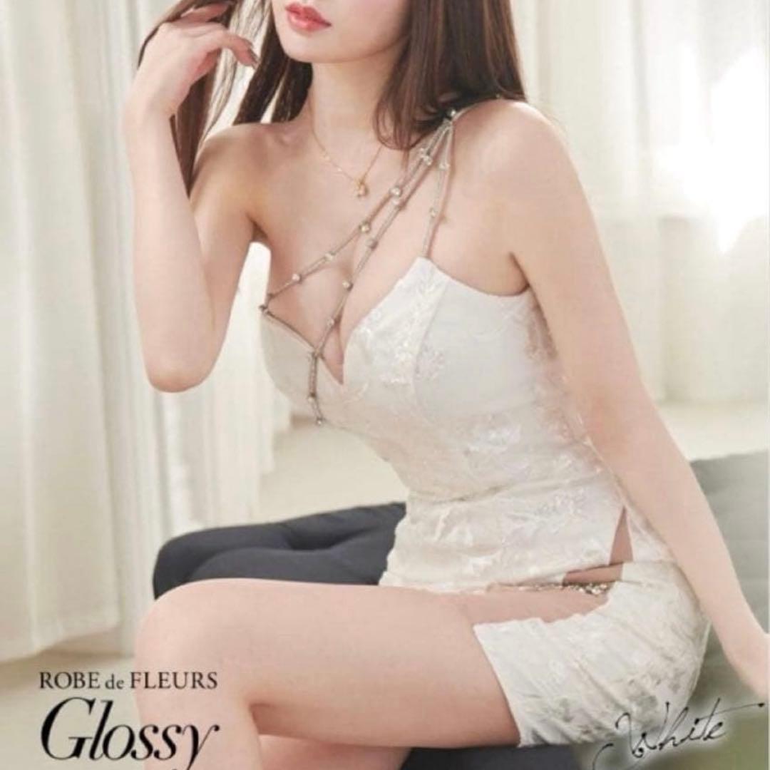 glossy アシンメトリービジューラインレースタイトミニドレス