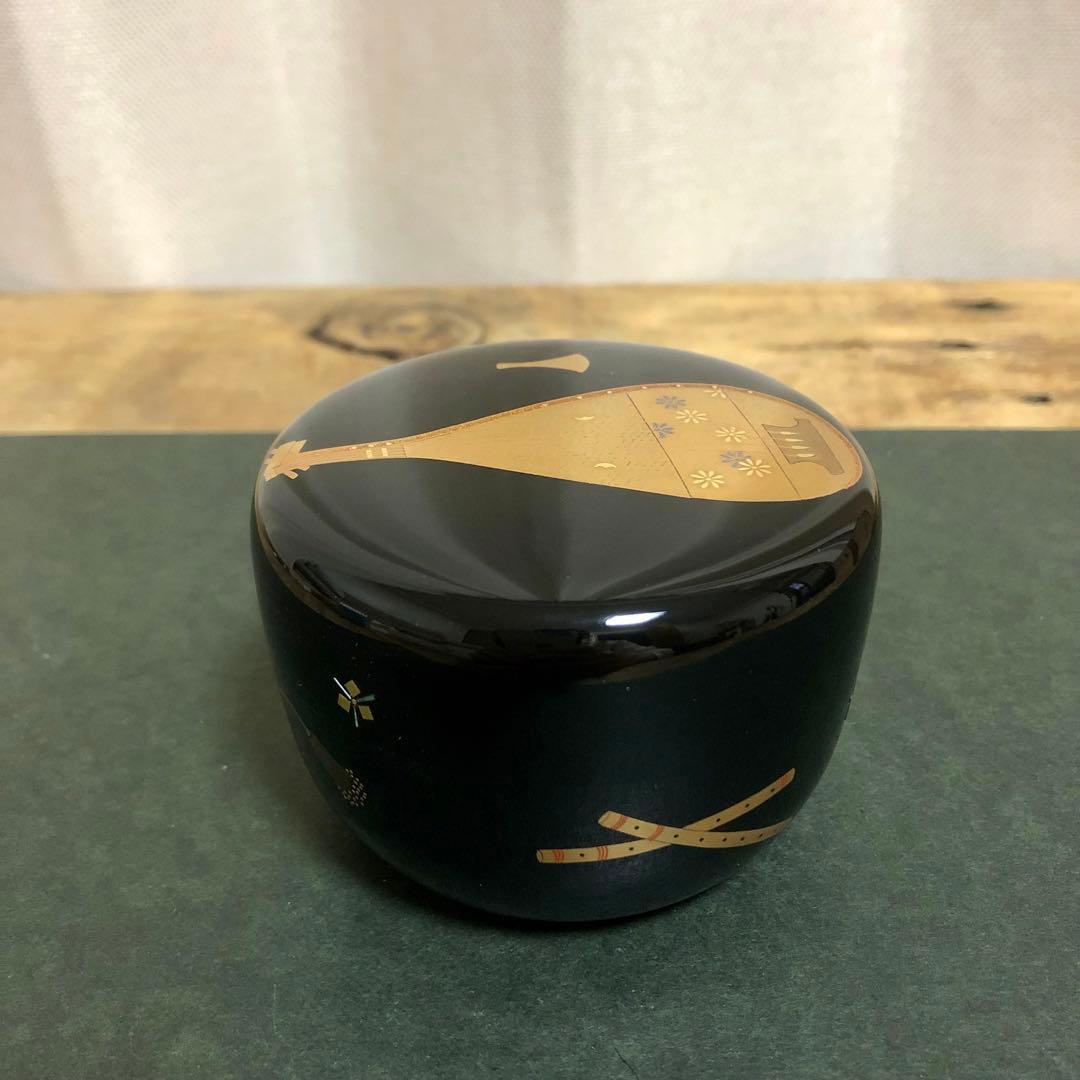 一后一兆 楽器蒔絵平棗 共箱 茶道具 なりもの棗 琵琶