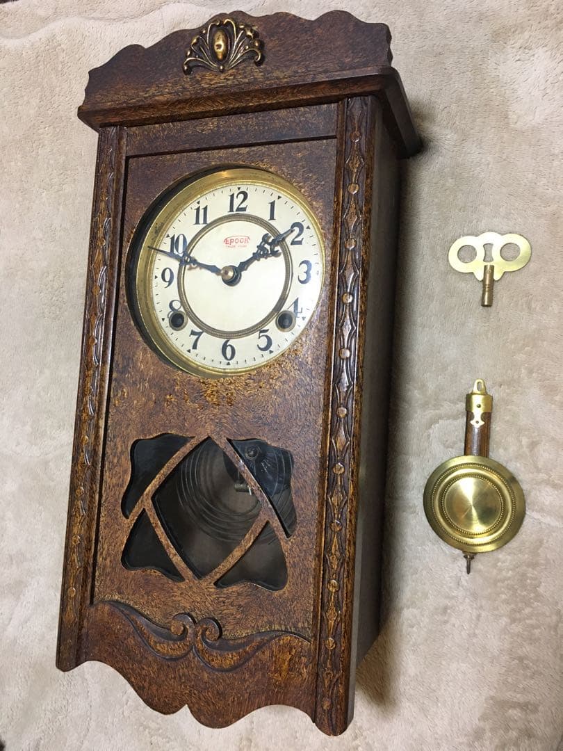 大正〜戦前 ゼンマイ振り子時計 整備済み 美品