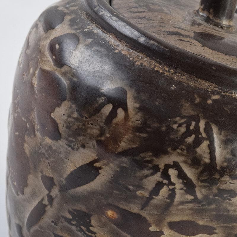 中国　黒石製　竹文　蓋物　N　R9378