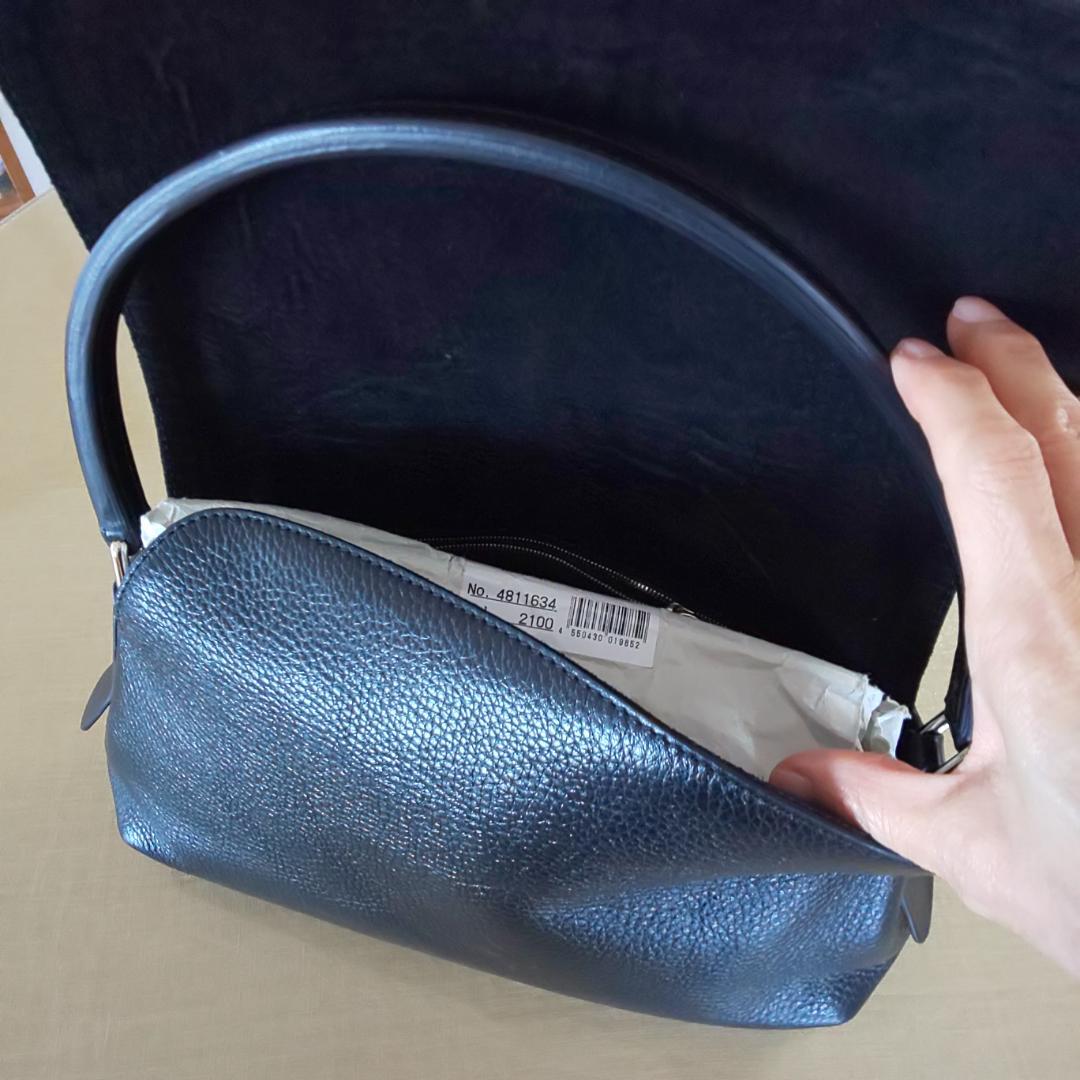 【美品】 ヒロフ HIROFU ハンドバッグ ペルーシェ　シボ革　濃紺　冠婚葬祭