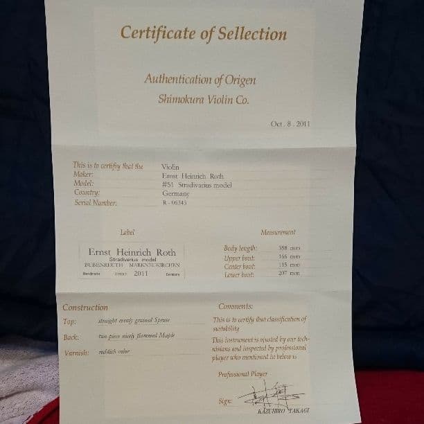 最終値下げエルンスト ロート ストラディバリウスモデル　証明書付　バイオリン