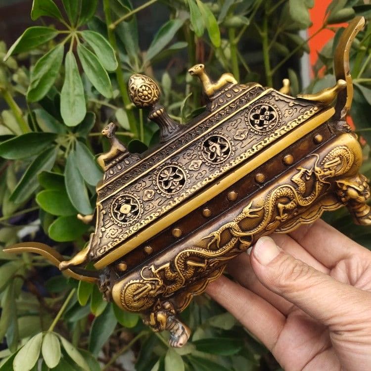 銅 細工 双羊争輝香炉 蔵炉 香道具装飾品 工芸品 置物