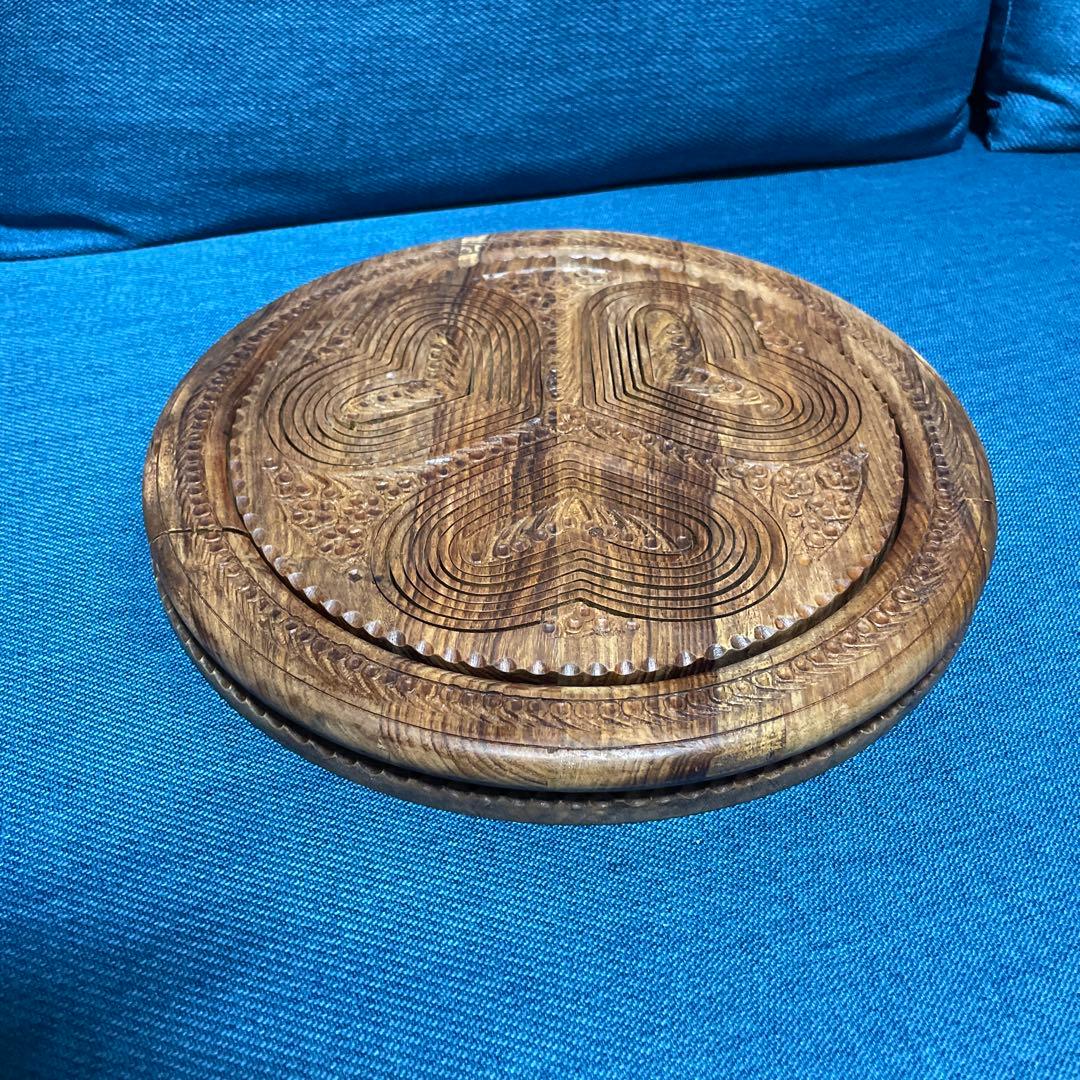 ヴィンテージ　木製彫刻バスケット　変形可能