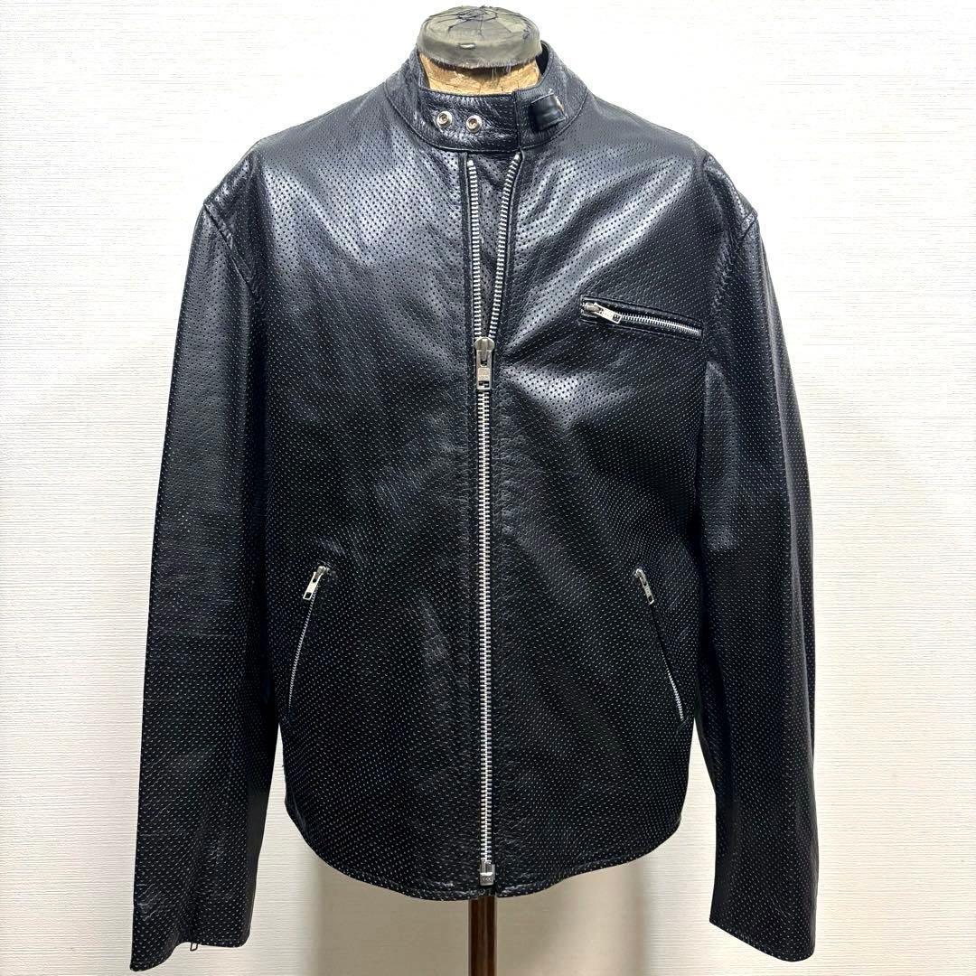 5L 美品 黒 ホーンワークス パンチング メッシュ ライダース ジャケット