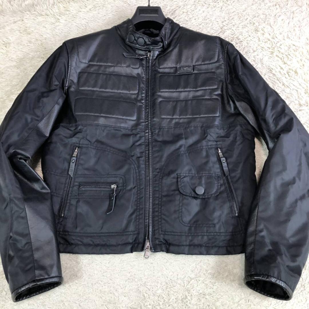 エンポリオアルマーニ ライダース ジャケット L レザー 切替 牛革 カウレザー