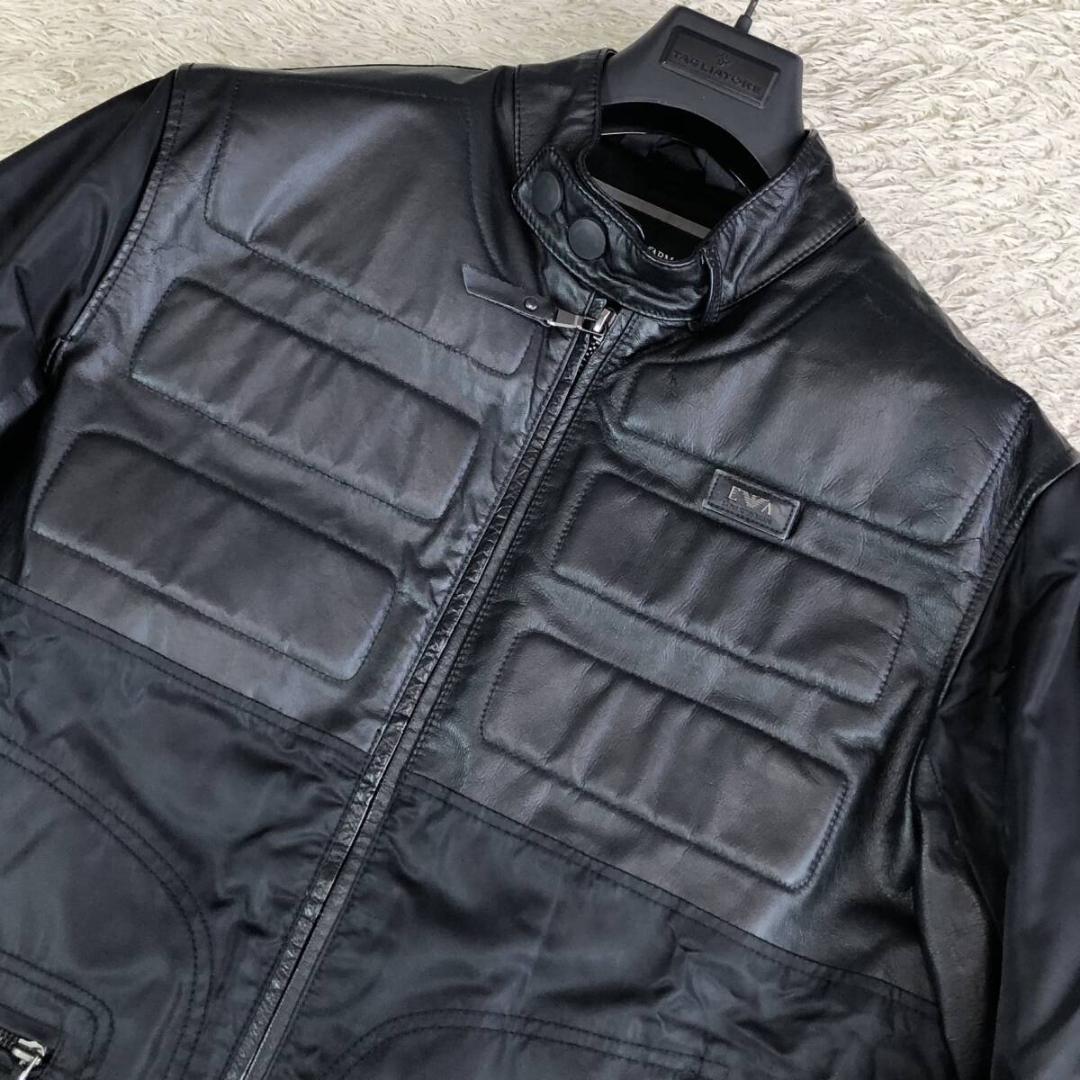 エンポリオアルマーニ ライダース ジャケット L レザー 切替 牛革 カウレザー