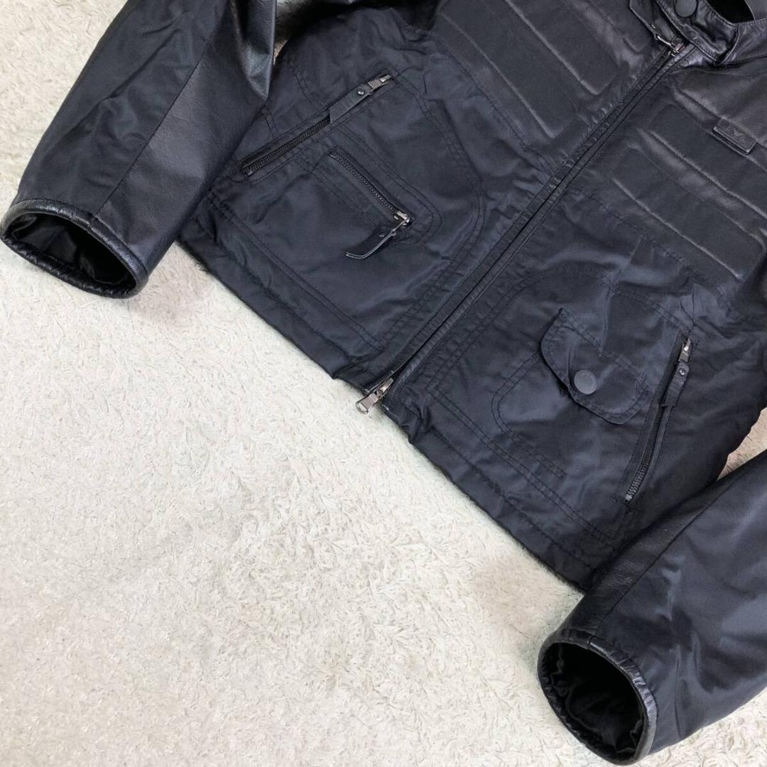 エンポリオアルマーニ ライダース ジャケット L レザー 切替 牛革 カウレザー