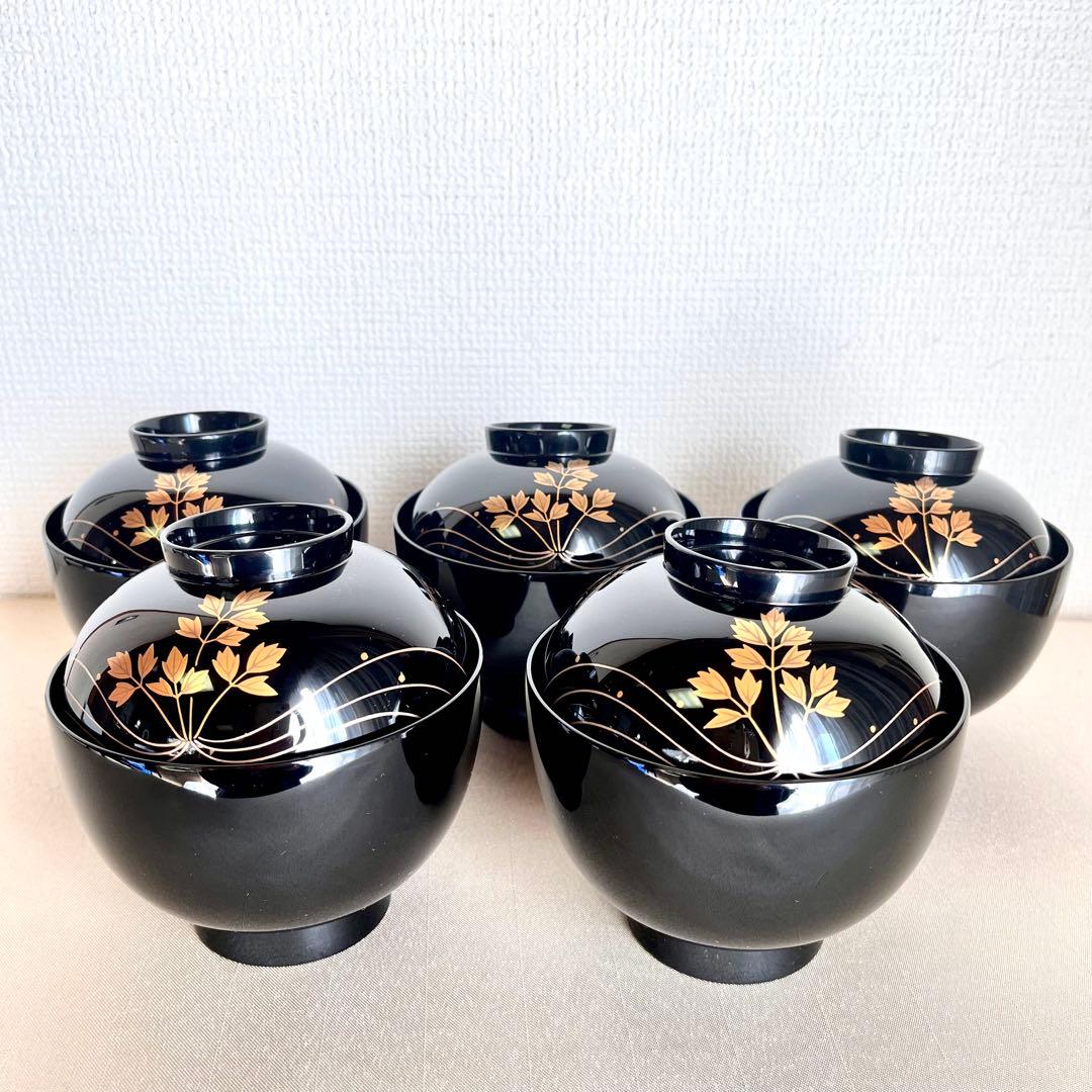 【最終値下げ】★新品未使用 超美品★ 輪島塗　芹金彩蒔絵黒塗椀　廣井作 蓋付き椀