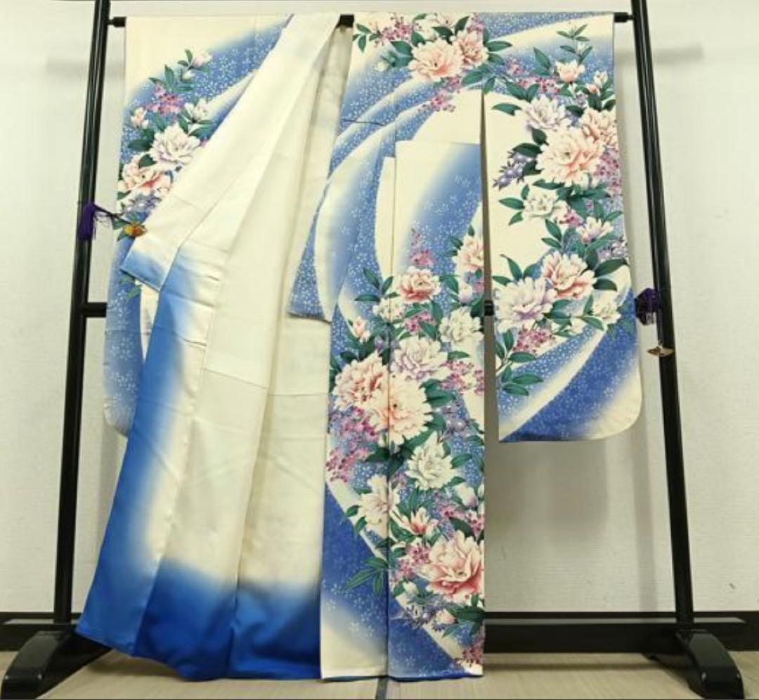 振袖 フルセット6点サイズM〜Ｌ枝花文　暈し染め　正絹