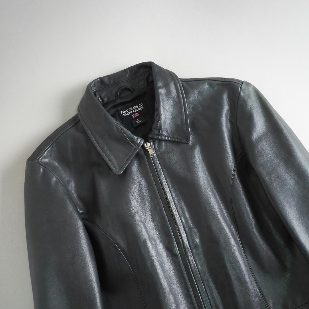 ラルフローレン　レザージャケット　シングルライダース　本革　緑青色　美品