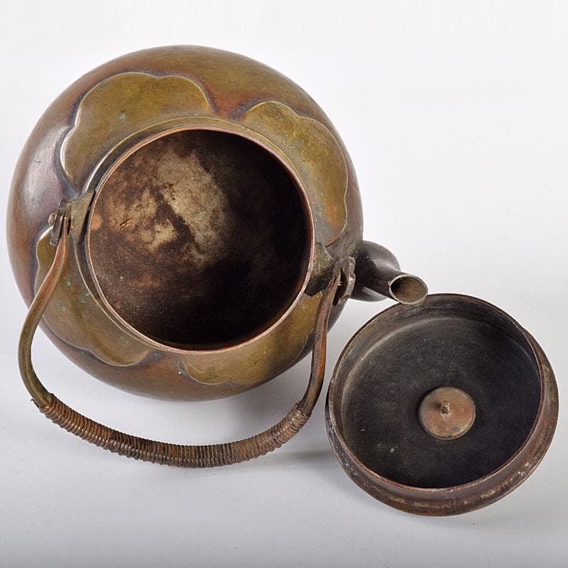 煎茶道具　黄銅　湯沸し　急須　時代箱付　D　R7771