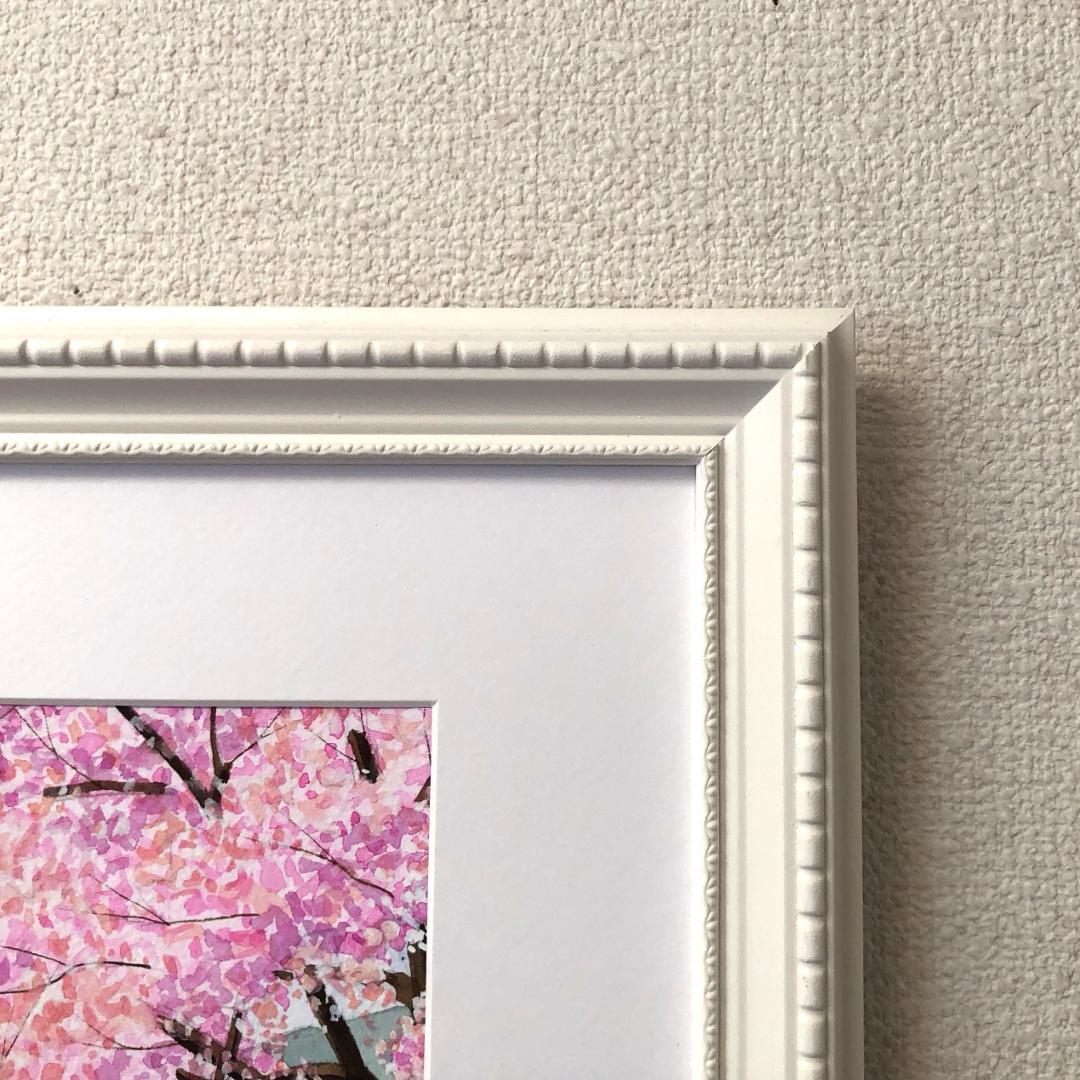 透明水彩画　原画　「河津桜」額縁付　A4サイズ　風景画