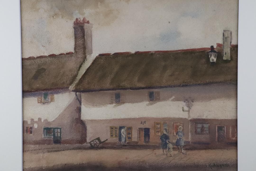 真作保証 三宅克己 風景画 水彩5号 タトウ箱 油彩技法を用いて水彩表現の開拓者