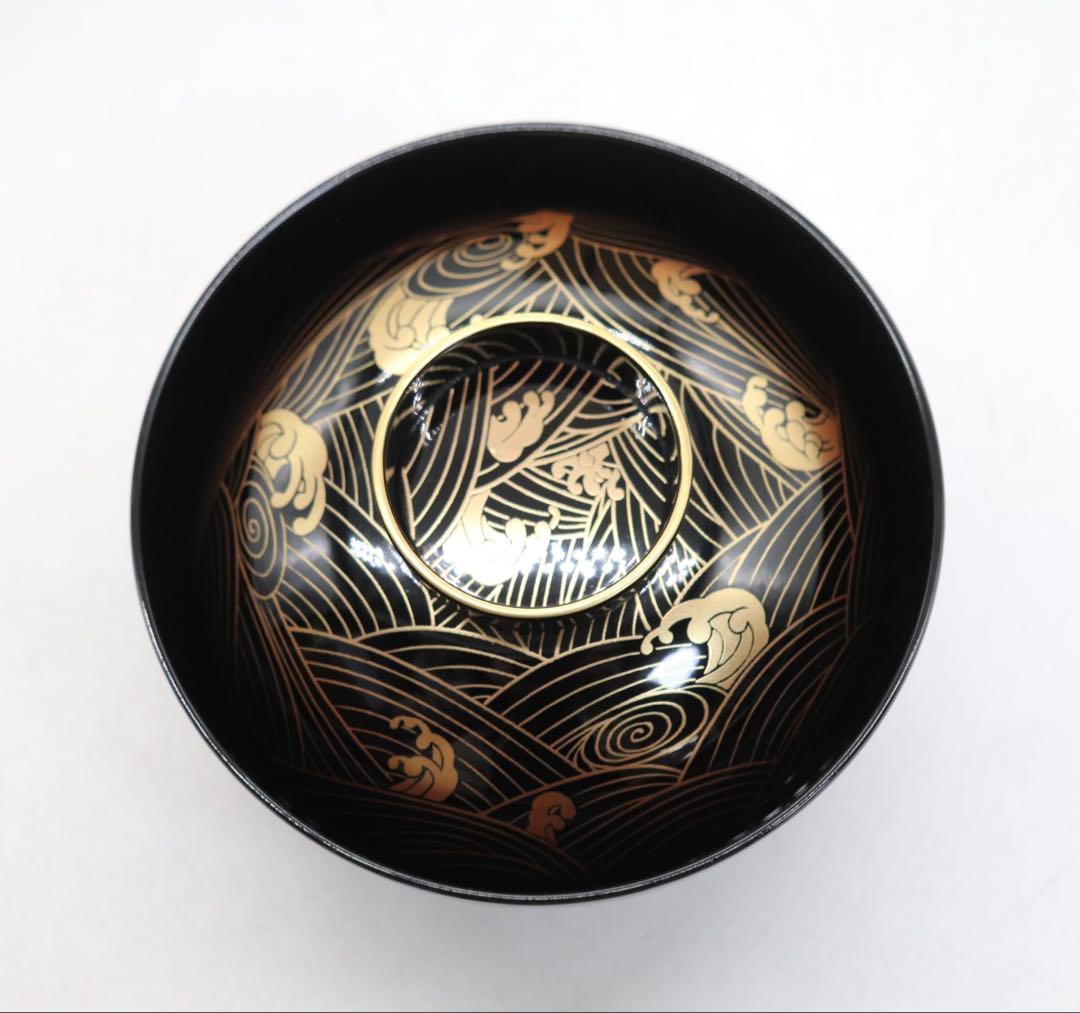 会津塗　蒔絵　波紋お椀5点　共箱　送料込み251210