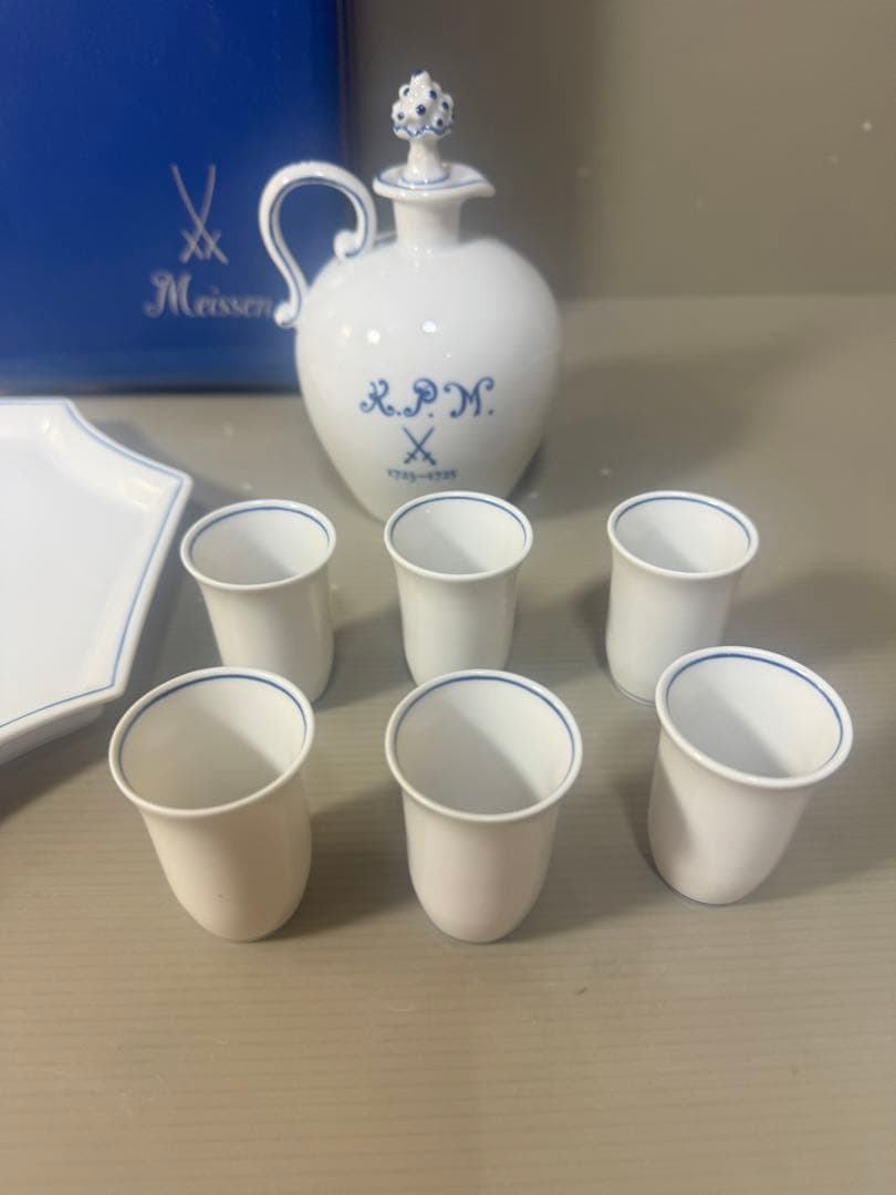 2331マイセン 歴代双剣マーク 酒器 カップ トレイ ボトル 皿 8点 セット