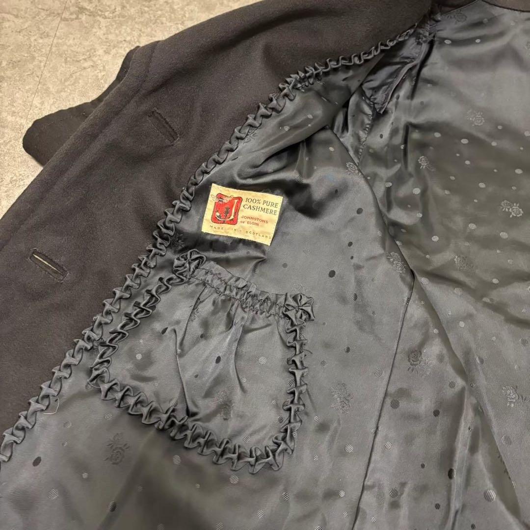 カシミヤ100% Johnstons of Elginチェスターコート黒ブラック