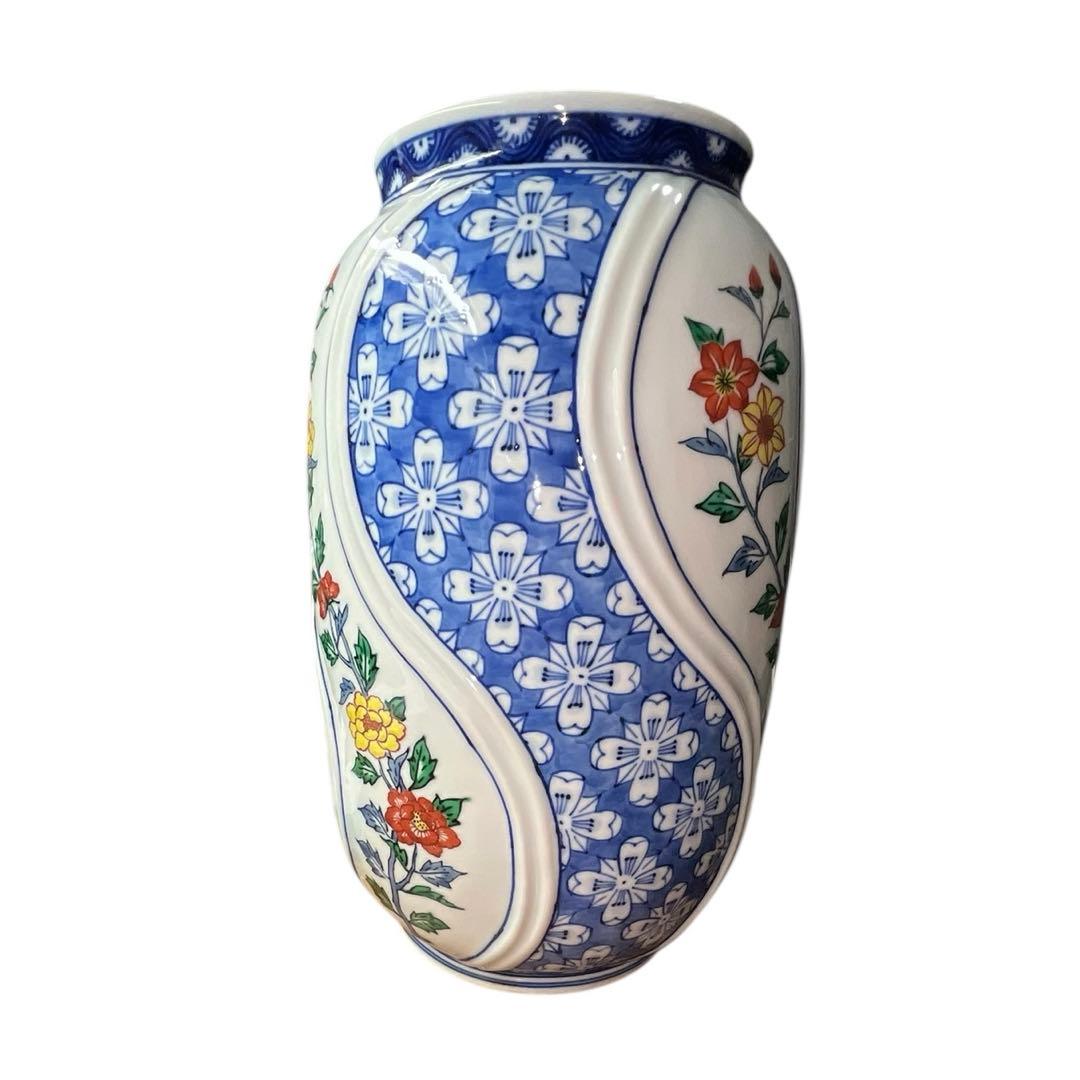 渋草焼 芳國舎 染赤花紋 花瓶 高さ26cm 花器 共箱付