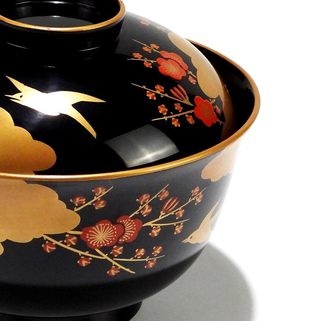 輪島塗 梅鶯蒔絵 吸物椀 五客揃 共箱 懐石道具