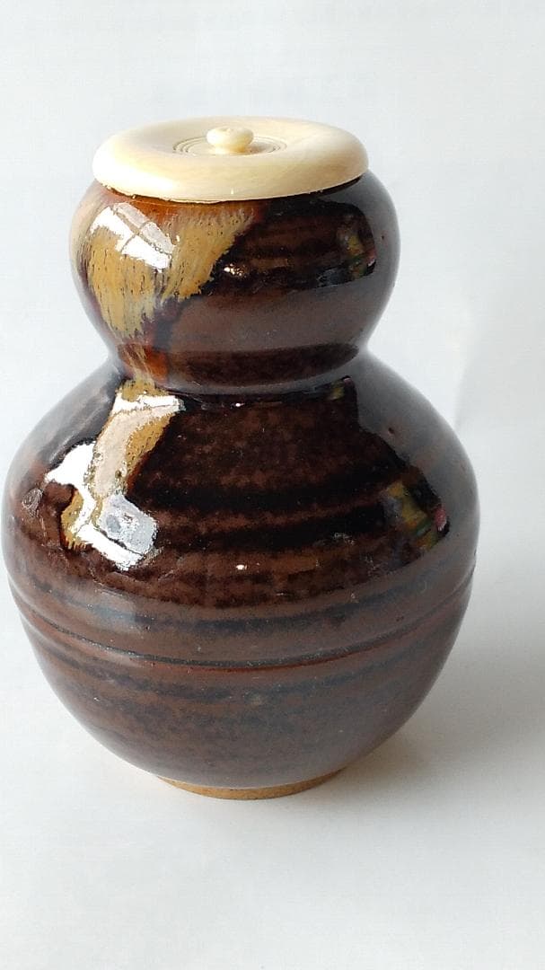 膳所焼 岩崎新定 作春慶瓢箪写 茶入 淡海ぜぜ 陽炎園 表千家 尋牛斎 極 新品