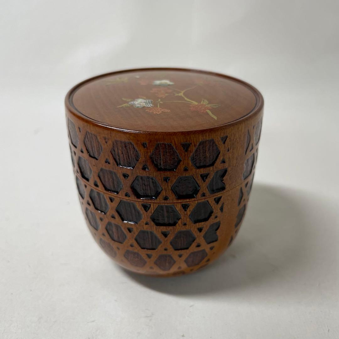 FD03 宋勝　籠目茶器　茶入れ　桜蒔絵　貝入