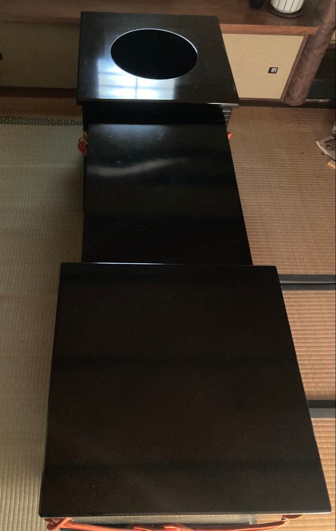 黒色木製茶道具テーブル　組立式　立礼棚