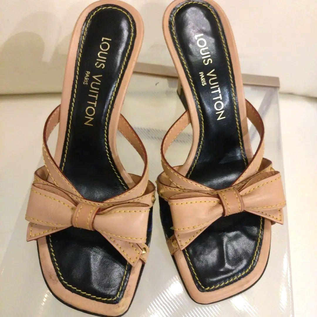 LOUIS VUITTON リボン付きウェッジヒールサンダル