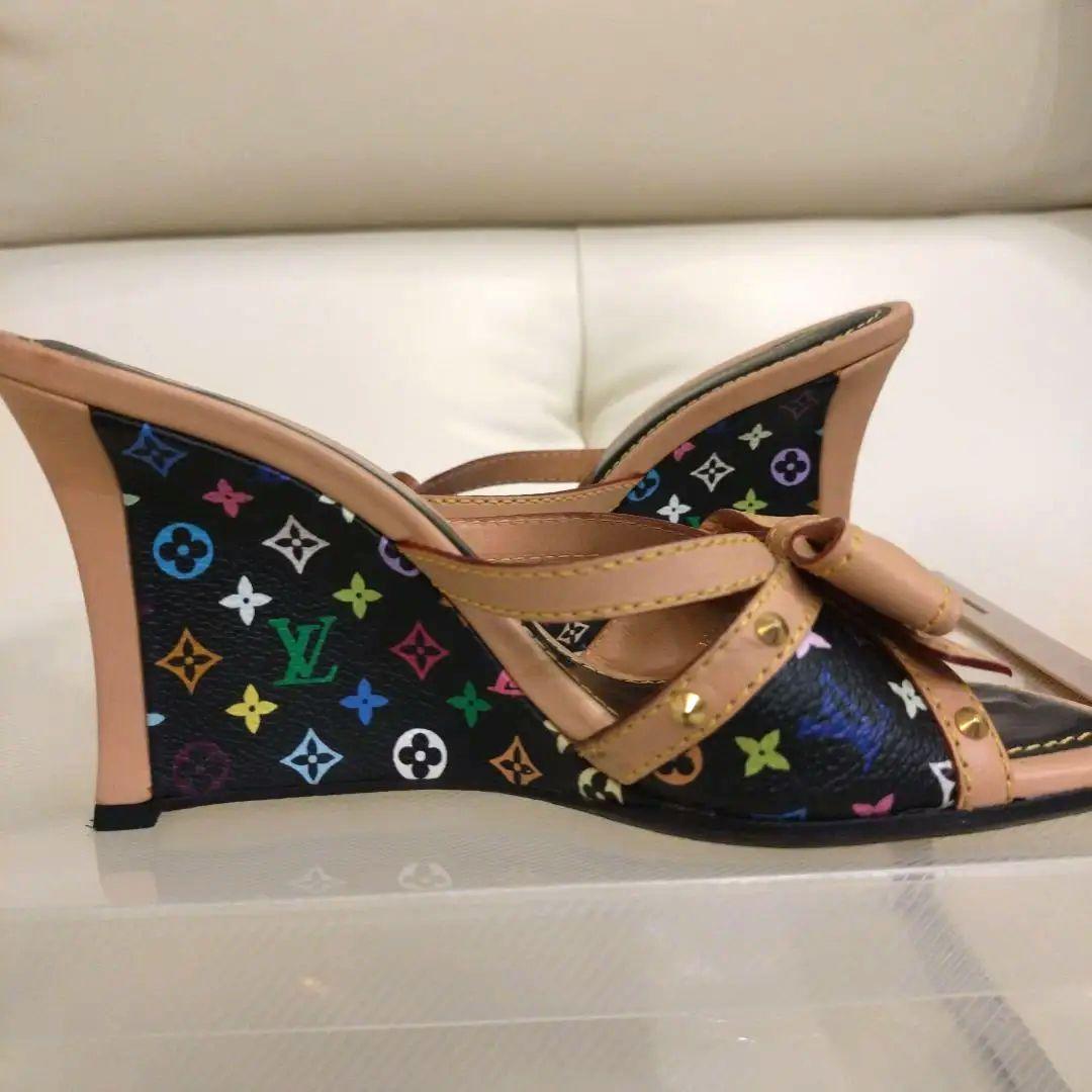 LOUIS VUITTON リボン付きウェッジヒールサンダル
