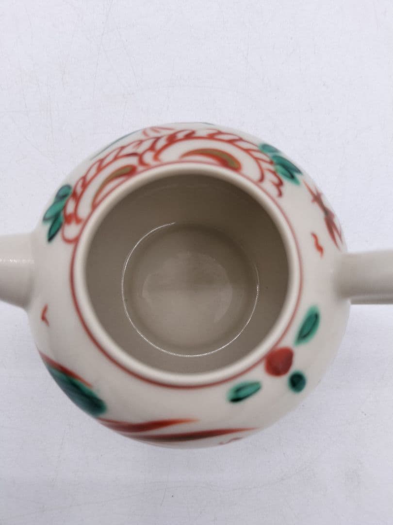 c793 煎茶　廻し篭セット 赤絵 後手急須 晃雲作 廻し籠　茶道具 古物