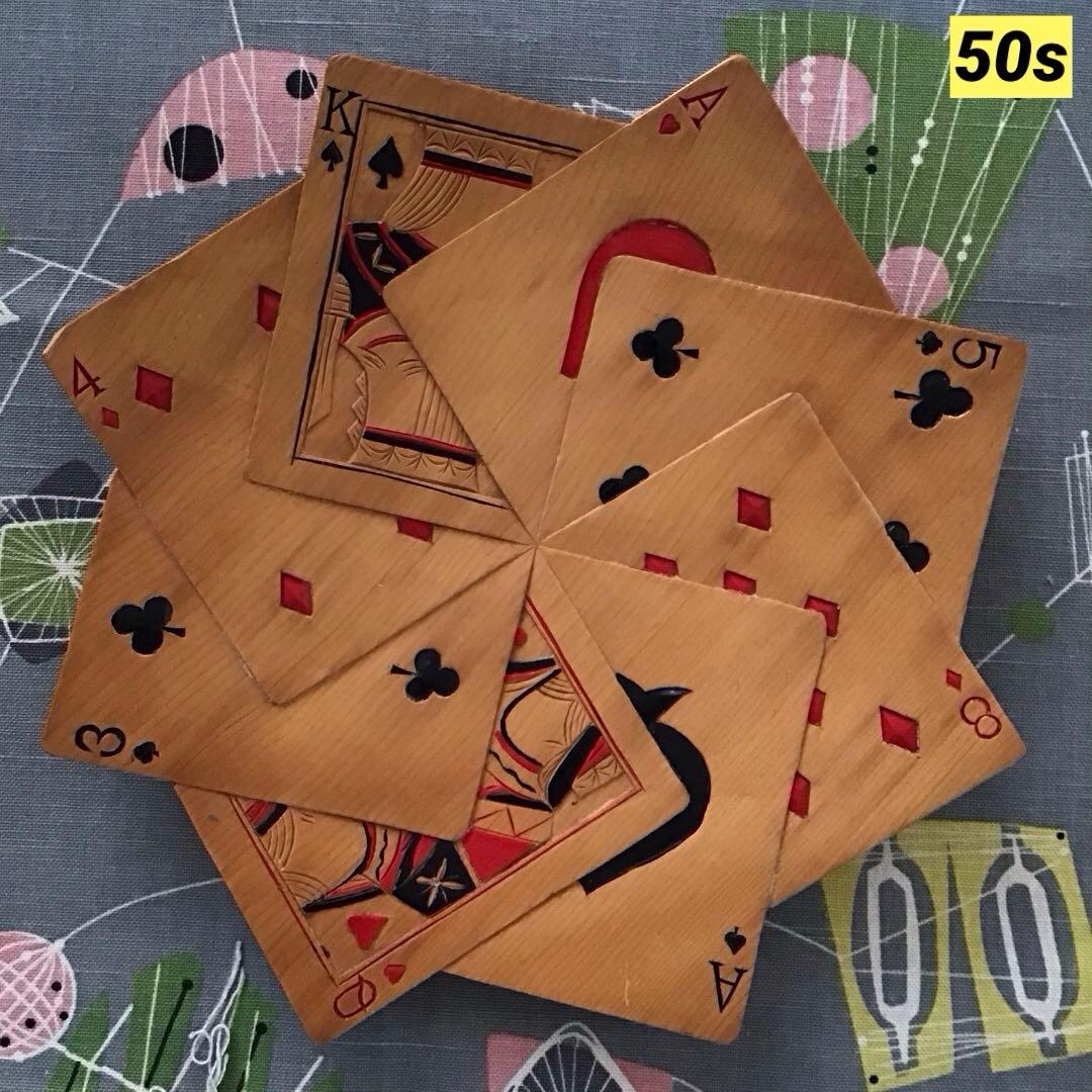 50s アメリカ ビンテージ 木製プレート トランプ柄 ハンドメイド