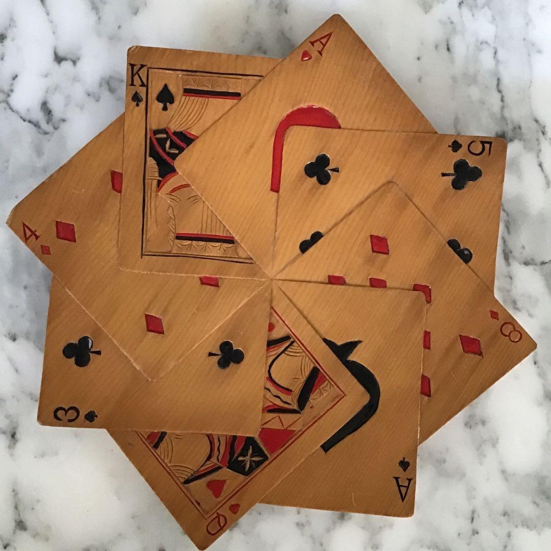 50s アメリカ ビンテージ 木製プレート トランプ柄 ハンドメイド