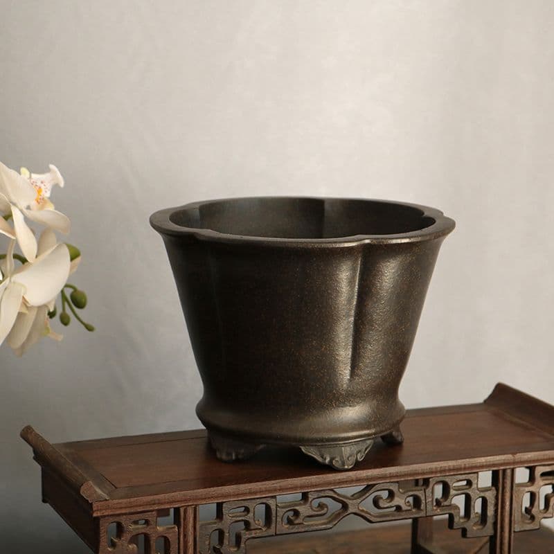 紫砂黒雲足梅花鉢 植物鉢 多肉鉢 工芸品 置物